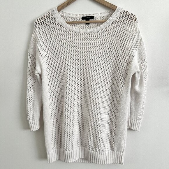 J CREW Women's Cream Open-Knit XS 100% Cotton 1/4 Sleeve Oversized Sweater - Picture 1 of 5